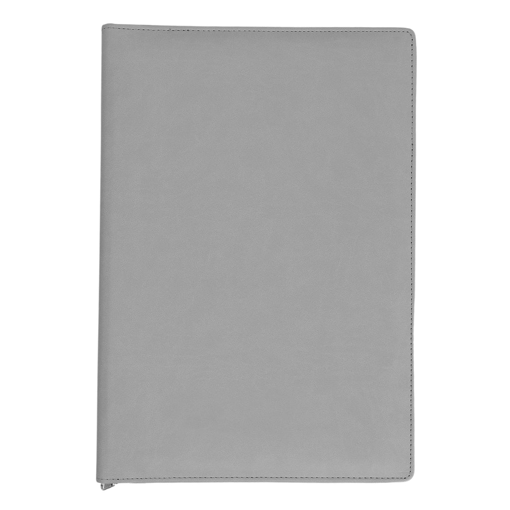 Zip-Up A4 Document Folder (Grey -  Smooth Leather)