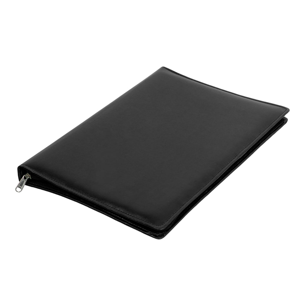 Zip-Up A4 Document Folder (Black -  Smooth Leather)