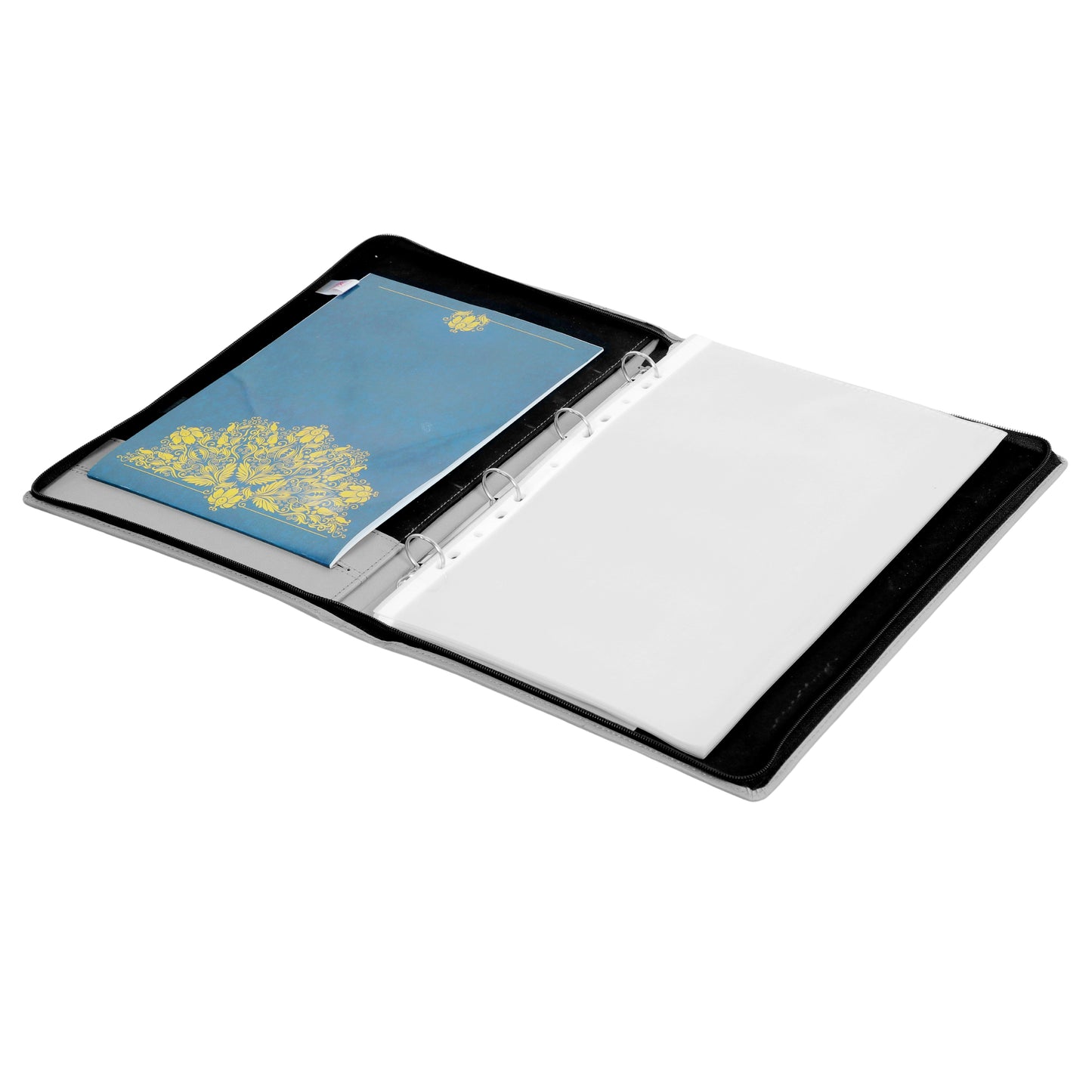 Zip-Up A4 Document Folder (Grey -  Smooth Leather)