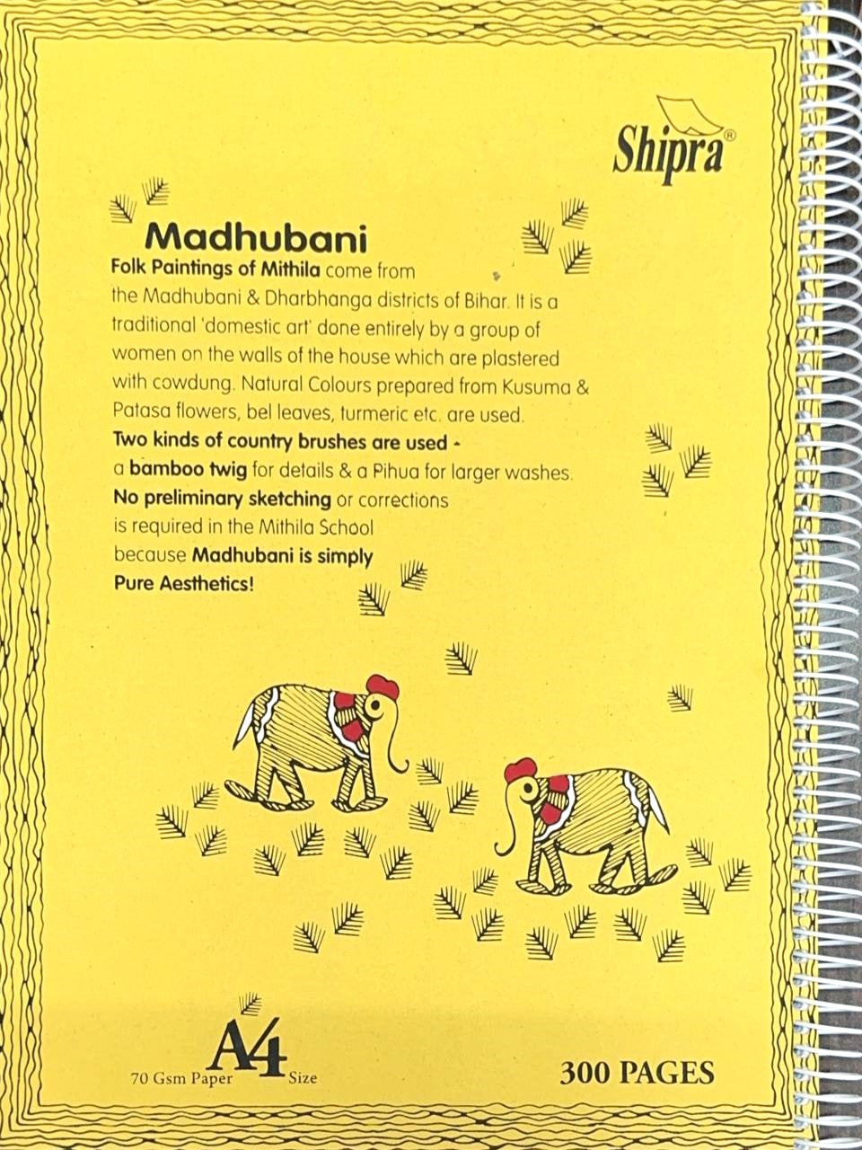 Madhubani A4 Spiral Notebook, 70 GSM, 300 Pages